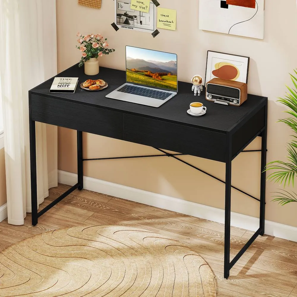 Costway Computer Desk Compact Writing Desk with 2 Drawers in Black