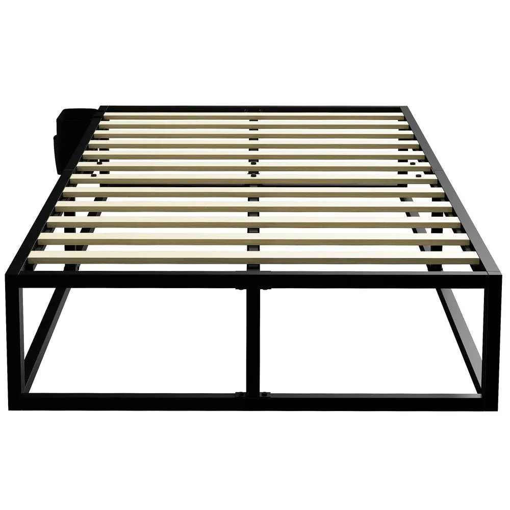 HOMCOM 12 Slats Metal Platform Bed Frame with Storage Bag, Black
