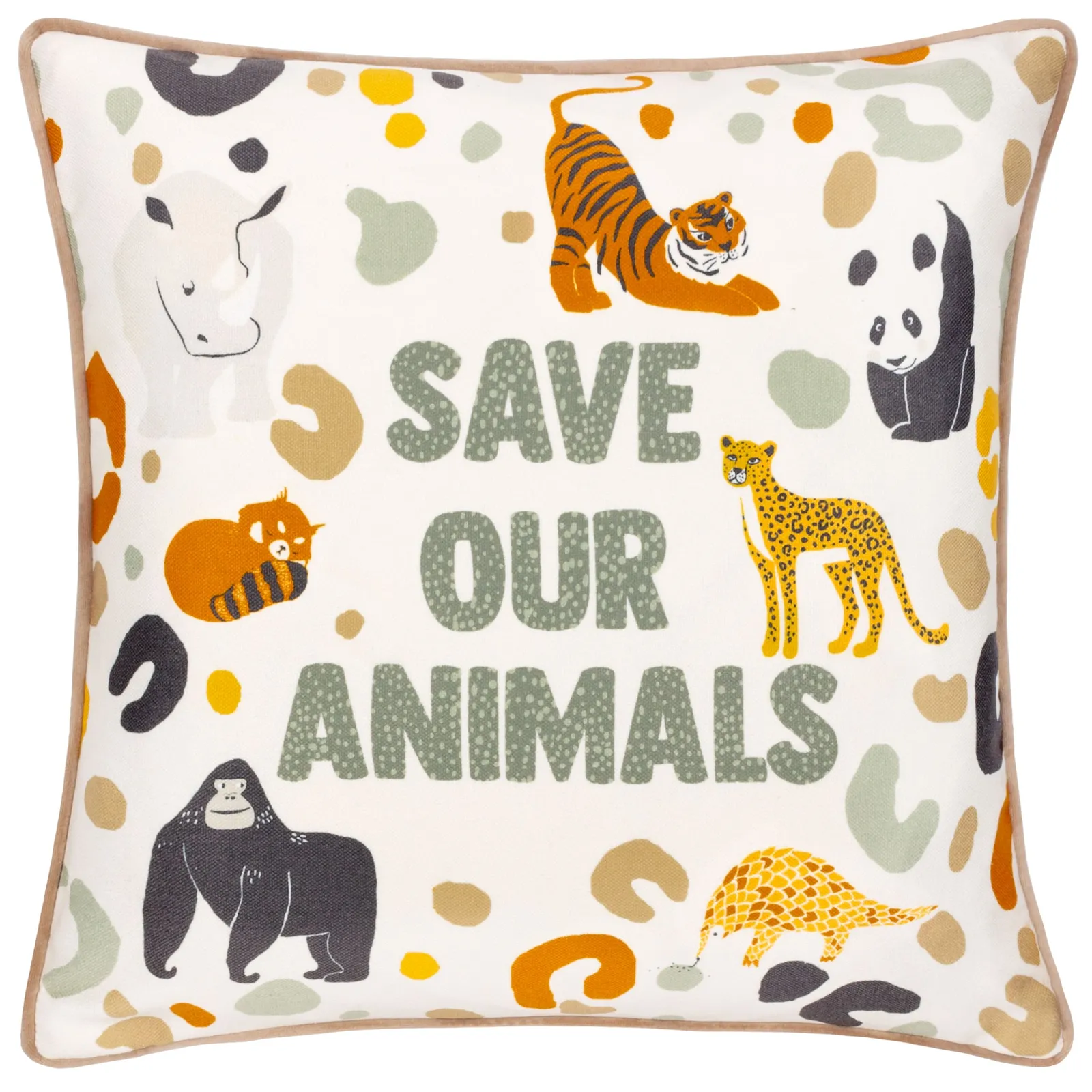 Little Furn . Wildlife Save Our Animals Piped Polyester Filled Cushion