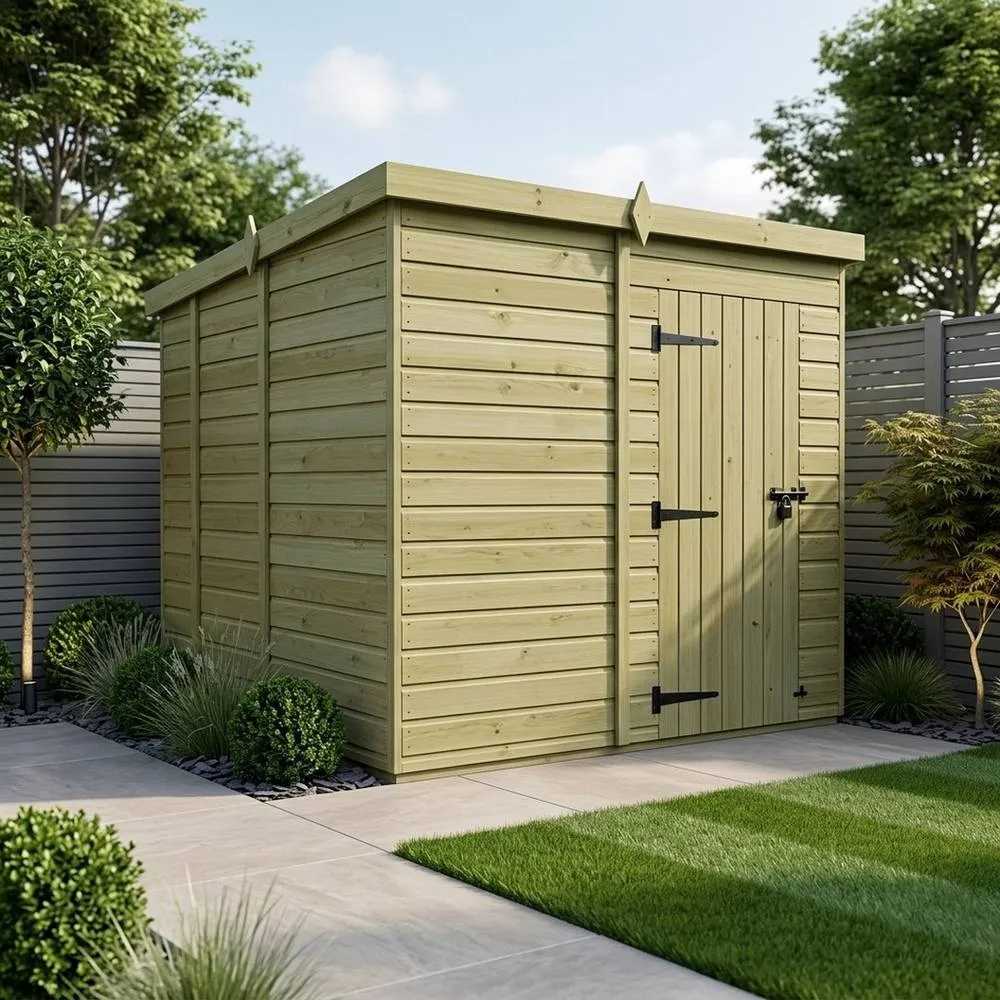 Buttercup Farm 7ft x 9ft Pent Garden Shed Single Door No Windows - Timber in Brown 2