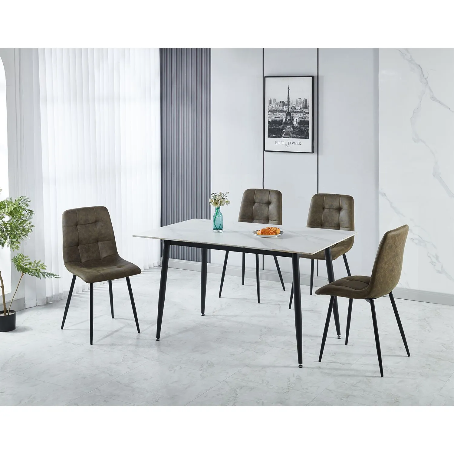 Seconique Fenton Dining Set (4 Chairs) in Olive