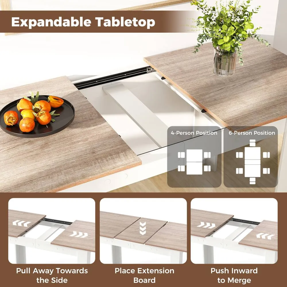 Costway Extendable Wooden Dining Table 120-158cm Modern Kitchen Table in White 6