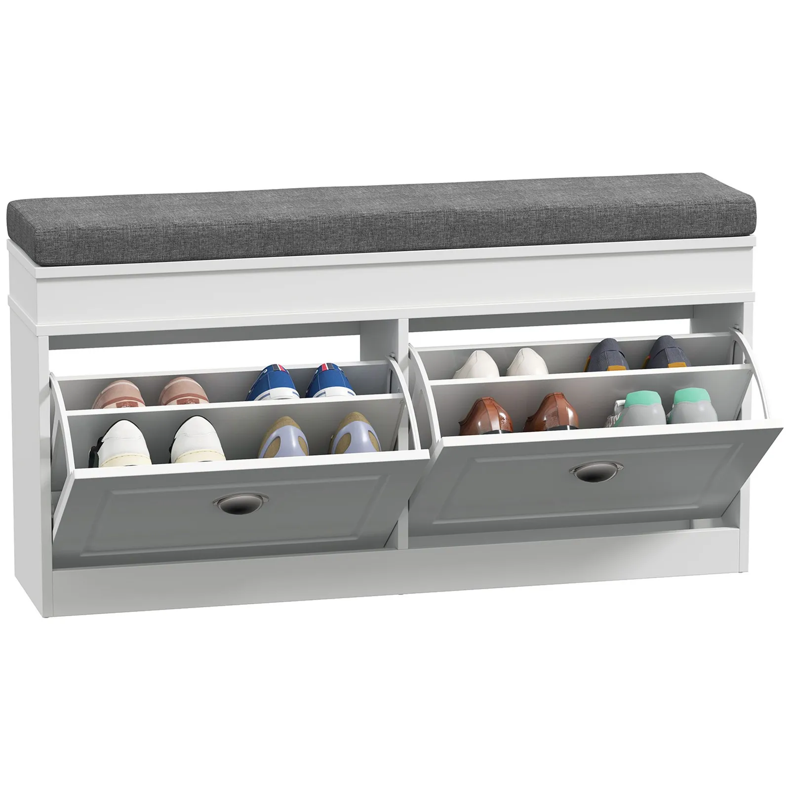 HOMCOM Shoe Storage Bench with Seat Cushion Cabinet Organizer with 2 Drawers in White 2