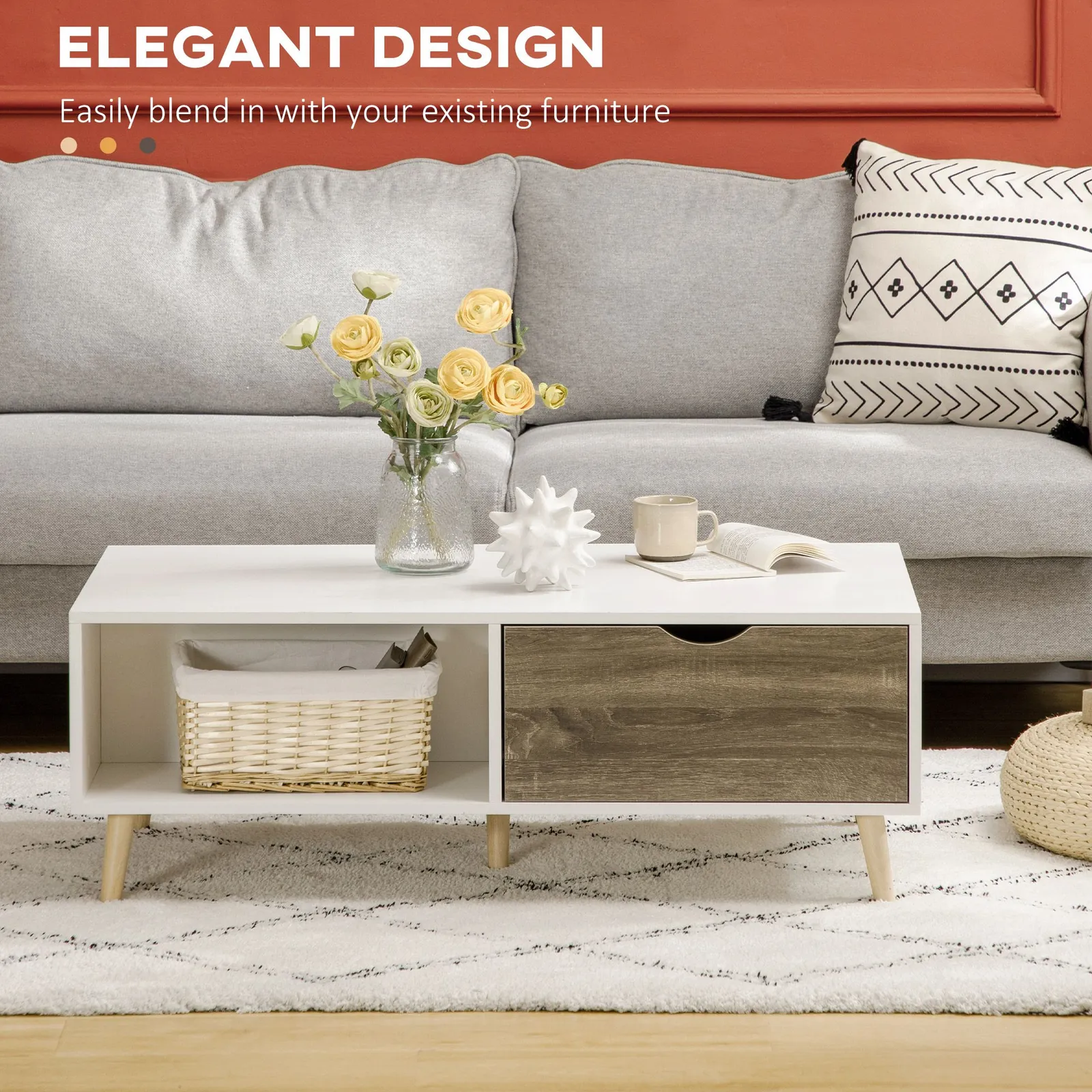 HOMCOM Modern Coffee Tables for Living Room w/ Storage Shelves, White 4