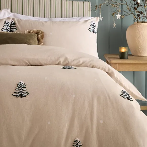 Furn. Pine Tree Tufted 100% Brushed Cotton Duvet Cover & Pillowcase Set 4
