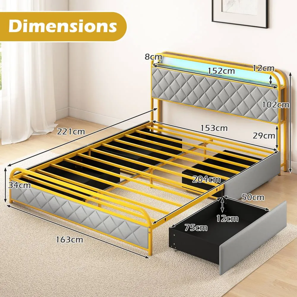 Costway King Size Modern Faux Leather Upholstered Platform Bed 2