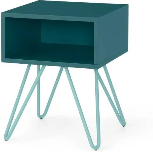 Beru Open Bedside Table, Teal & Light Blue Legs