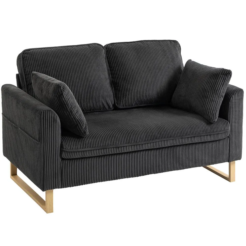 HOMCOM 2 Seater Sofa, Corduroy Sofa w/ Spring Cushions 2 Pillows, Dark Grey 2