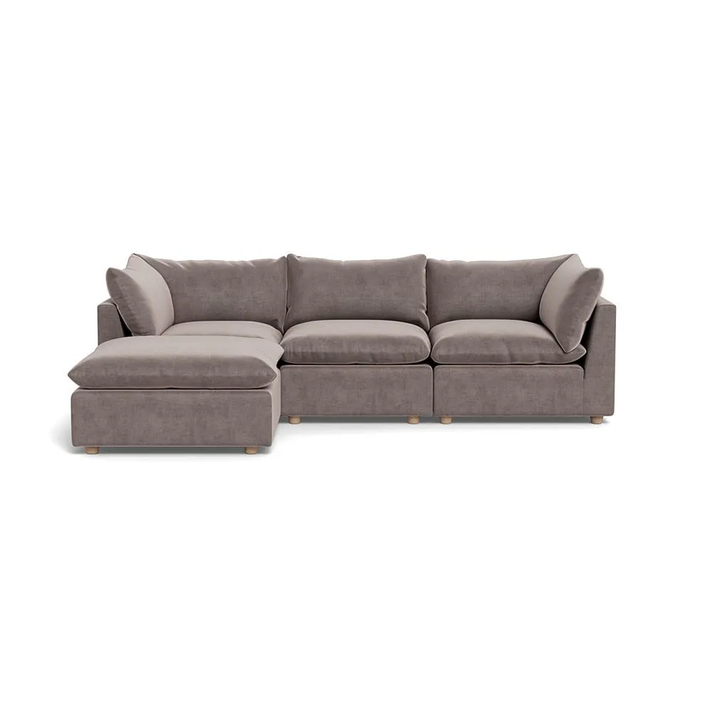 Heal's Astrid Left Hand Facing Corner Sofa Smart Luxe Velvet Mushroom Natural Beech Feet 1