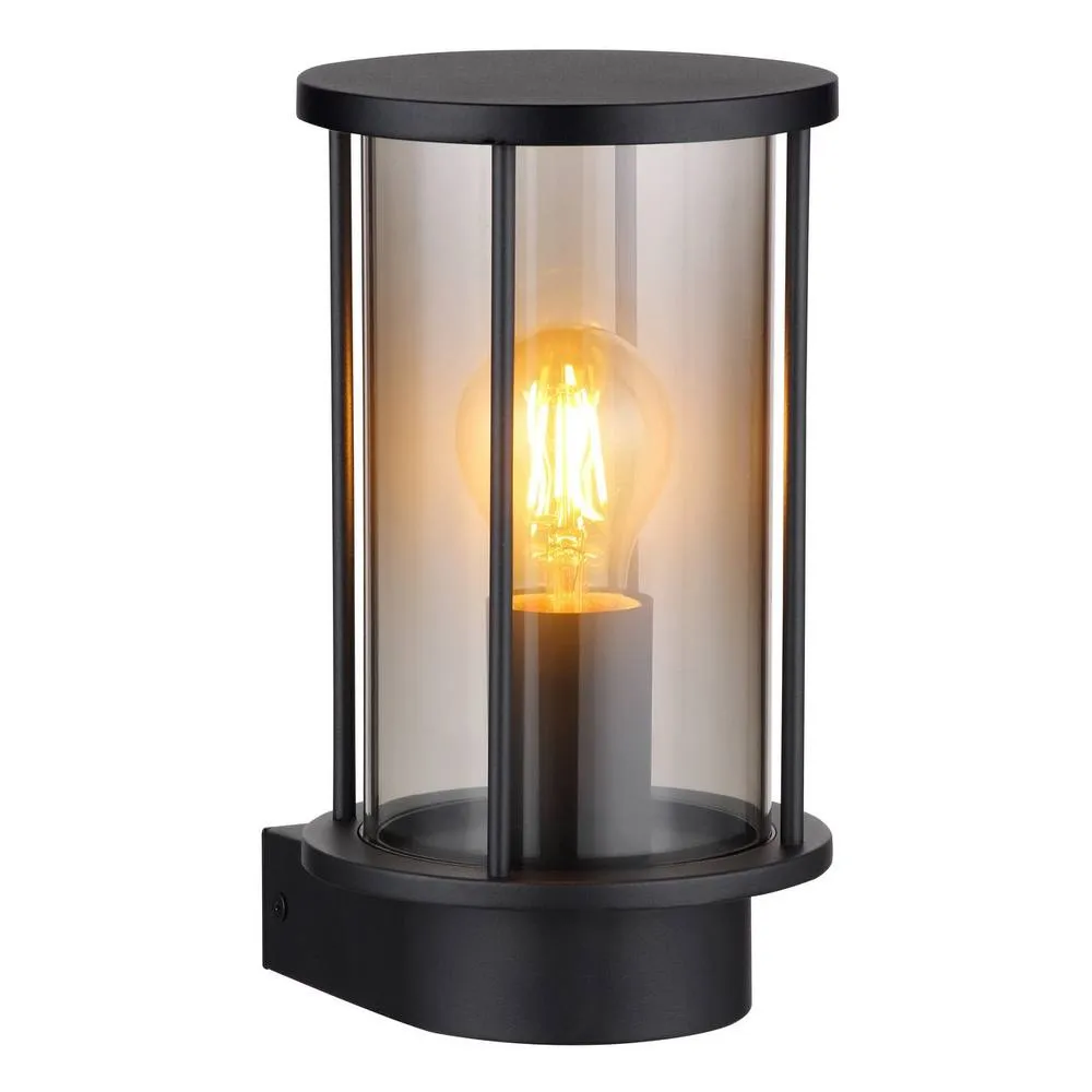 Netlighting Gracey Outdoor Wall Lantern Matt Black IP54 Smoke Glass Shade 1x E27