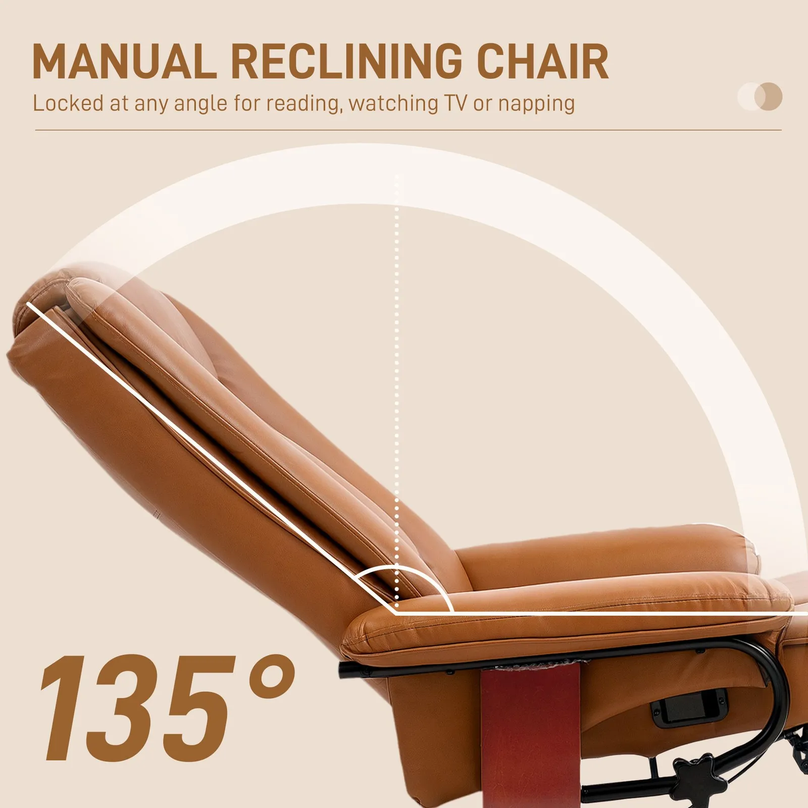 HOMCOM PU Leather Reclining Armchair with Footrest for Living Room in Brown 4