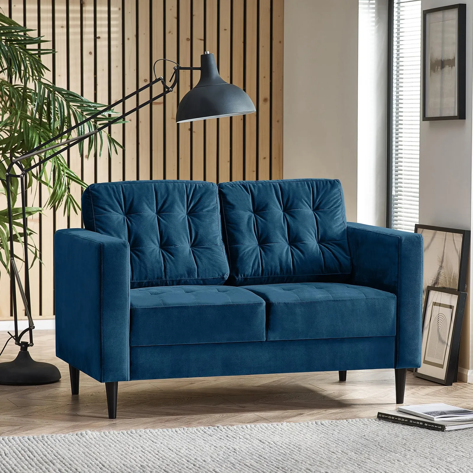 FurnitureboxUK Jade 2-Seater Soft Touch Velvet Sofa With Solid Wood Frame in Navy 1