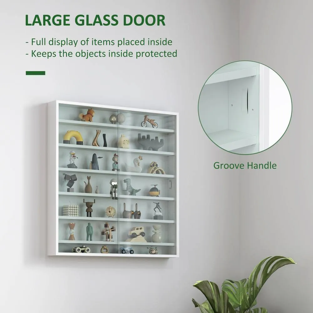 HOMCOM 7-Tier Wall Display Cabinet w/ Adjustable Shelves Glass Doors in White 5