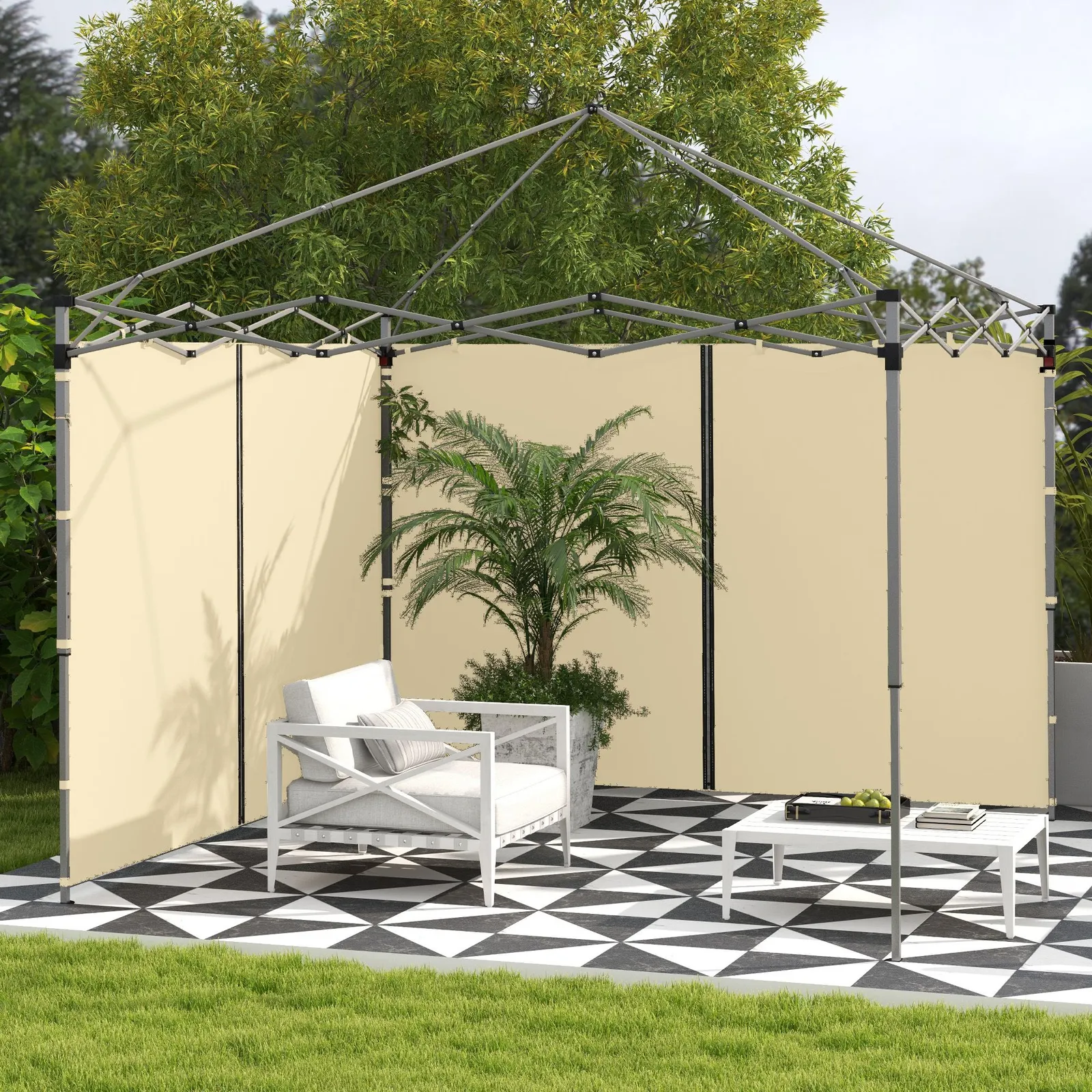 OUTSUNNY 3x3(m) or 3x6m Pop Up Gazebo Side Panels with Zipped Doors in Beige