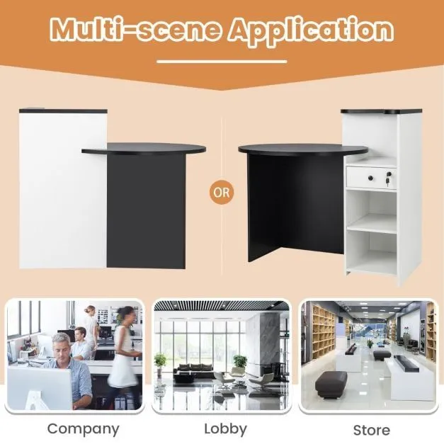 Costway Reception Desk with Lockable Drawer & Adjustable Shelf for Office in Black 6