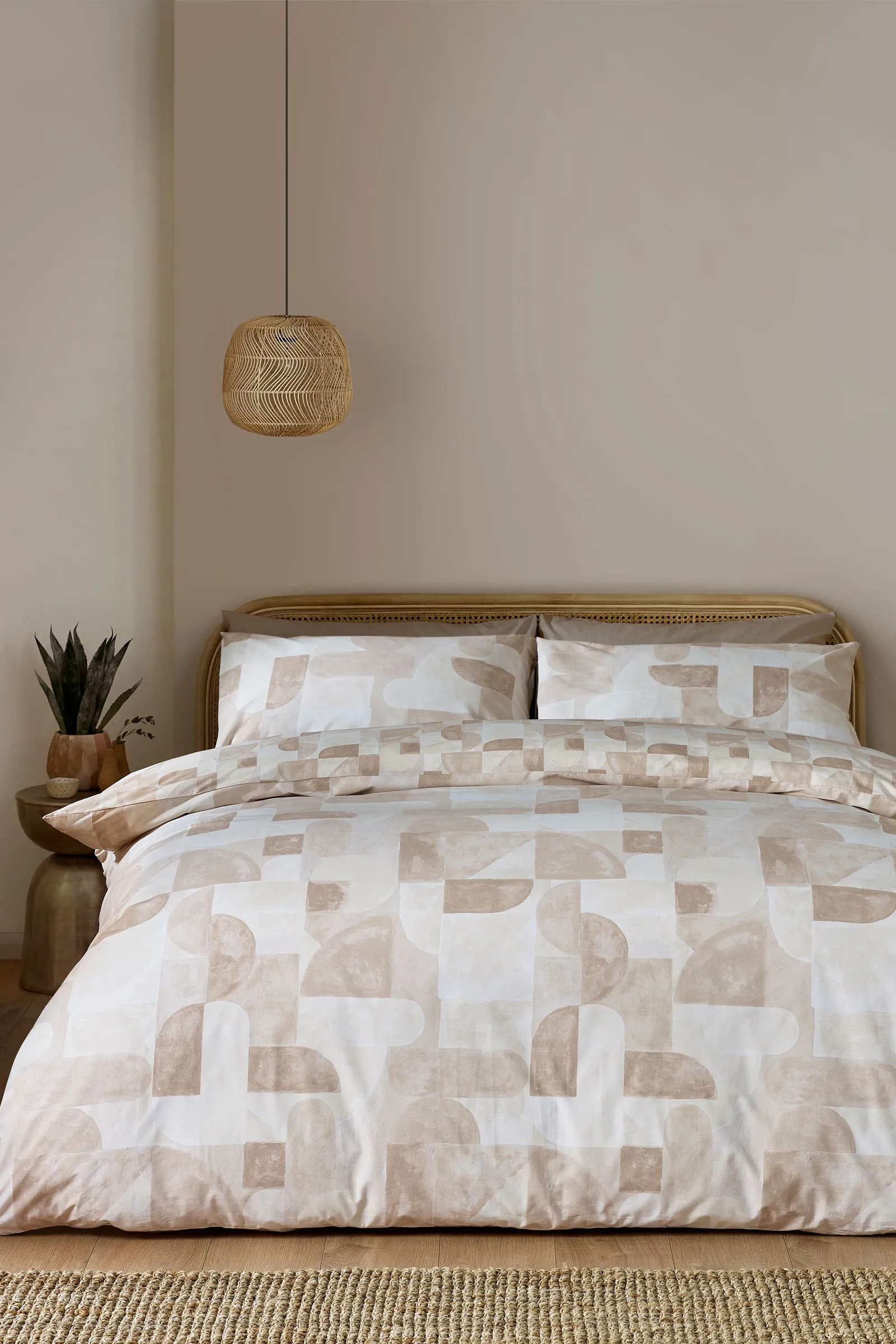 Catherine Lansfield 'Sloane Geo' Reversible Duvet Cover Set in Natural