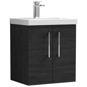 Nuie Arno Charcoal Black Wall Hung 2 Door Vanity Unit & Basin - 579 x 510mm