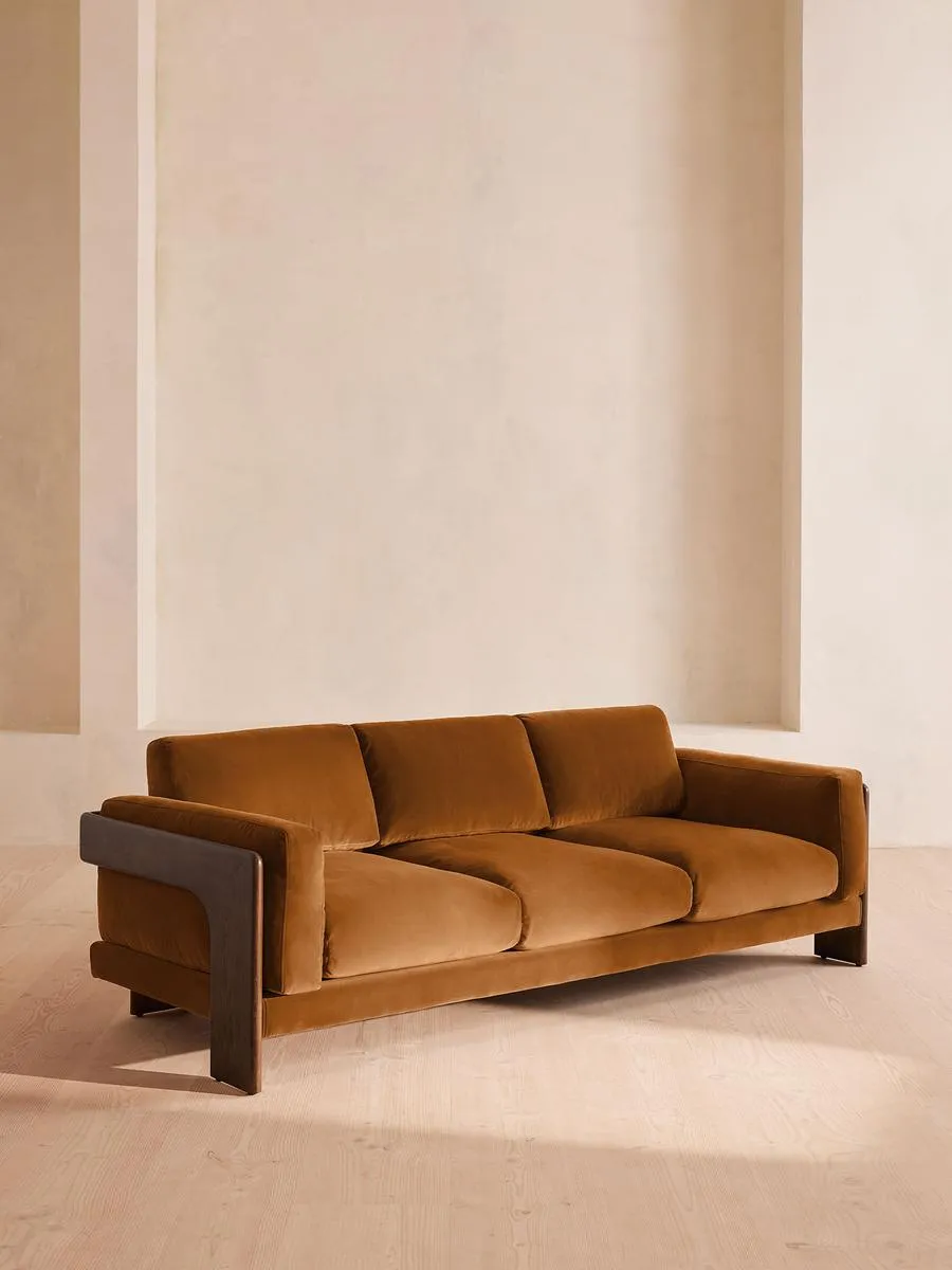 Marcia Three Seater Sofa, Velvet, Mustard