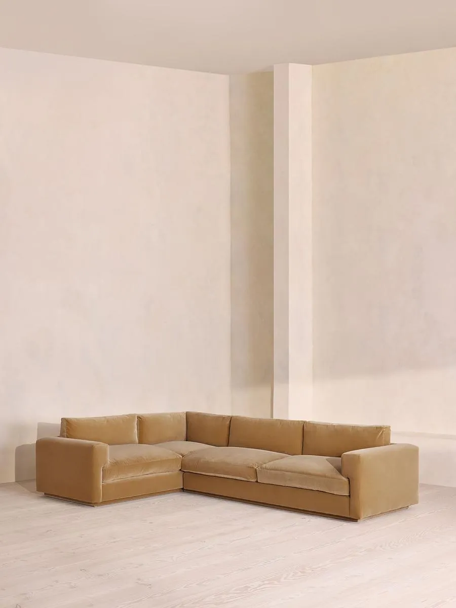 Mossley Right L-Shape Sofa, Velvet, Camel