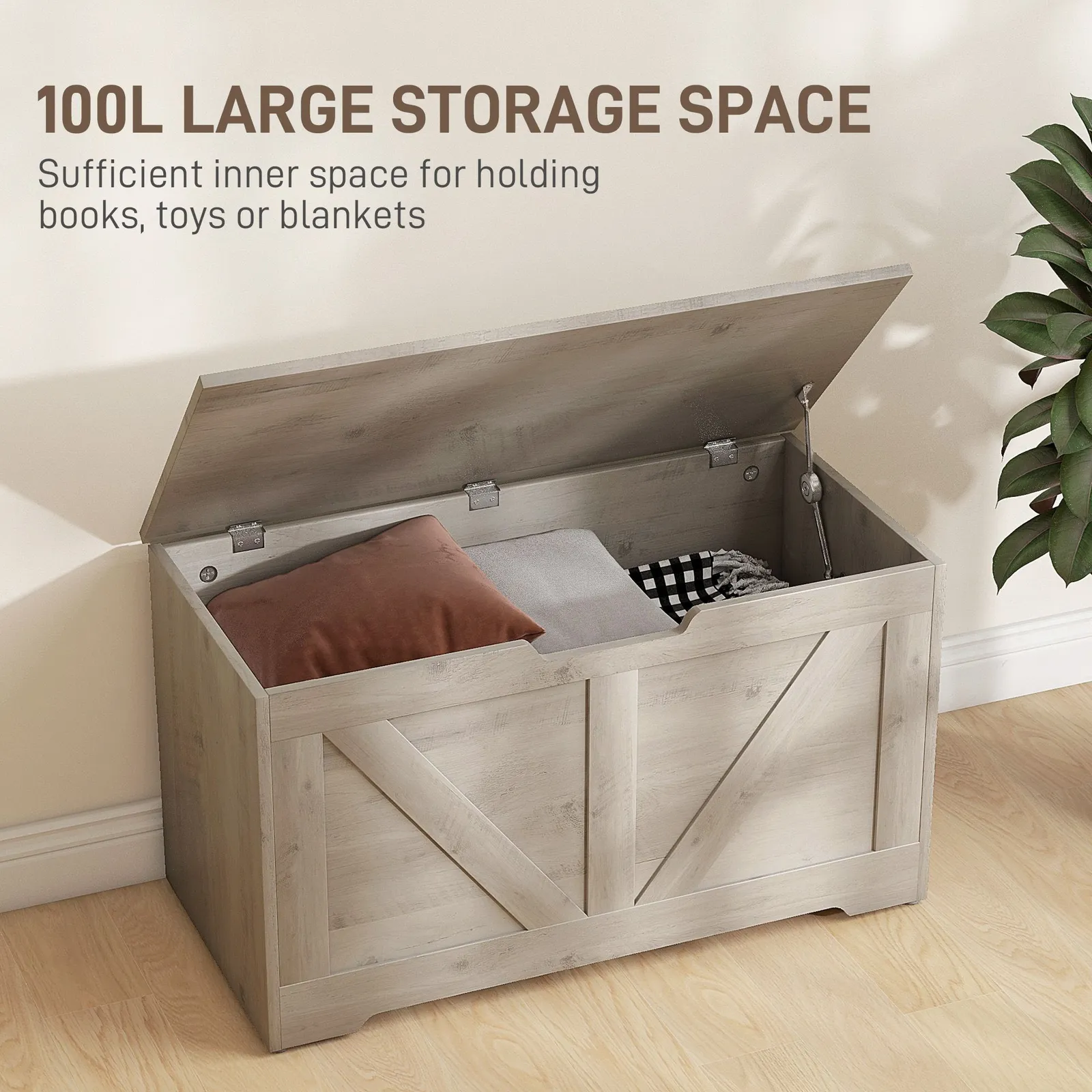 HOMCOM Storage Trunk for Living Room, with Safety Hinges, 80cm in Grey 4