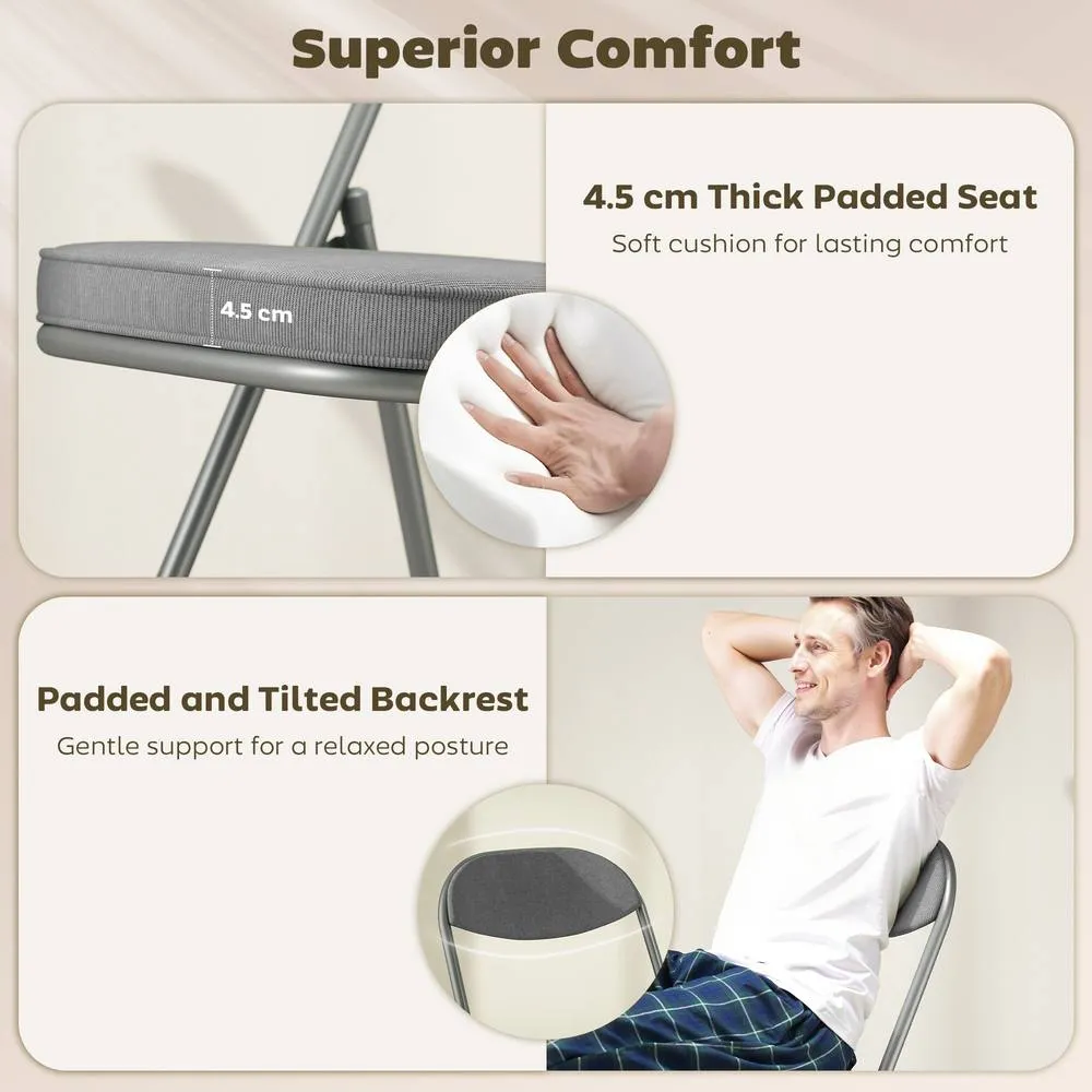 HOMCOM Folding Chairs Set of 4 with Cushioned Seat, Steel Frame in Grey 4