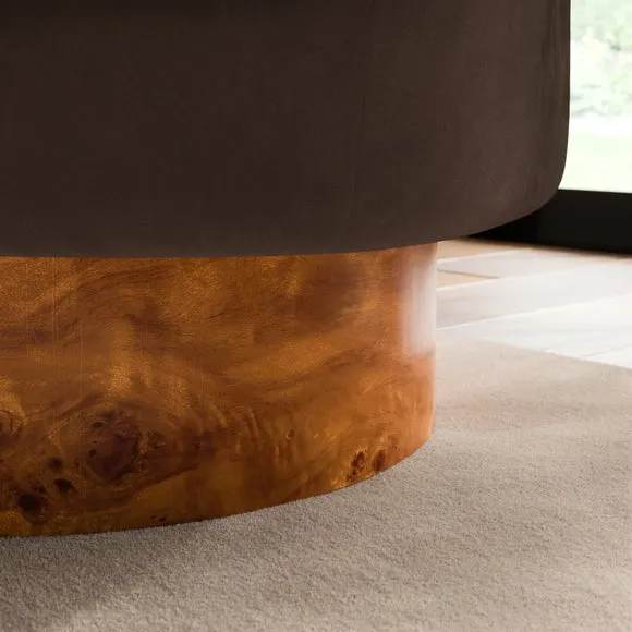 Tova Velvet Swivel Chair with Dark Burl Wood Effect Base 5