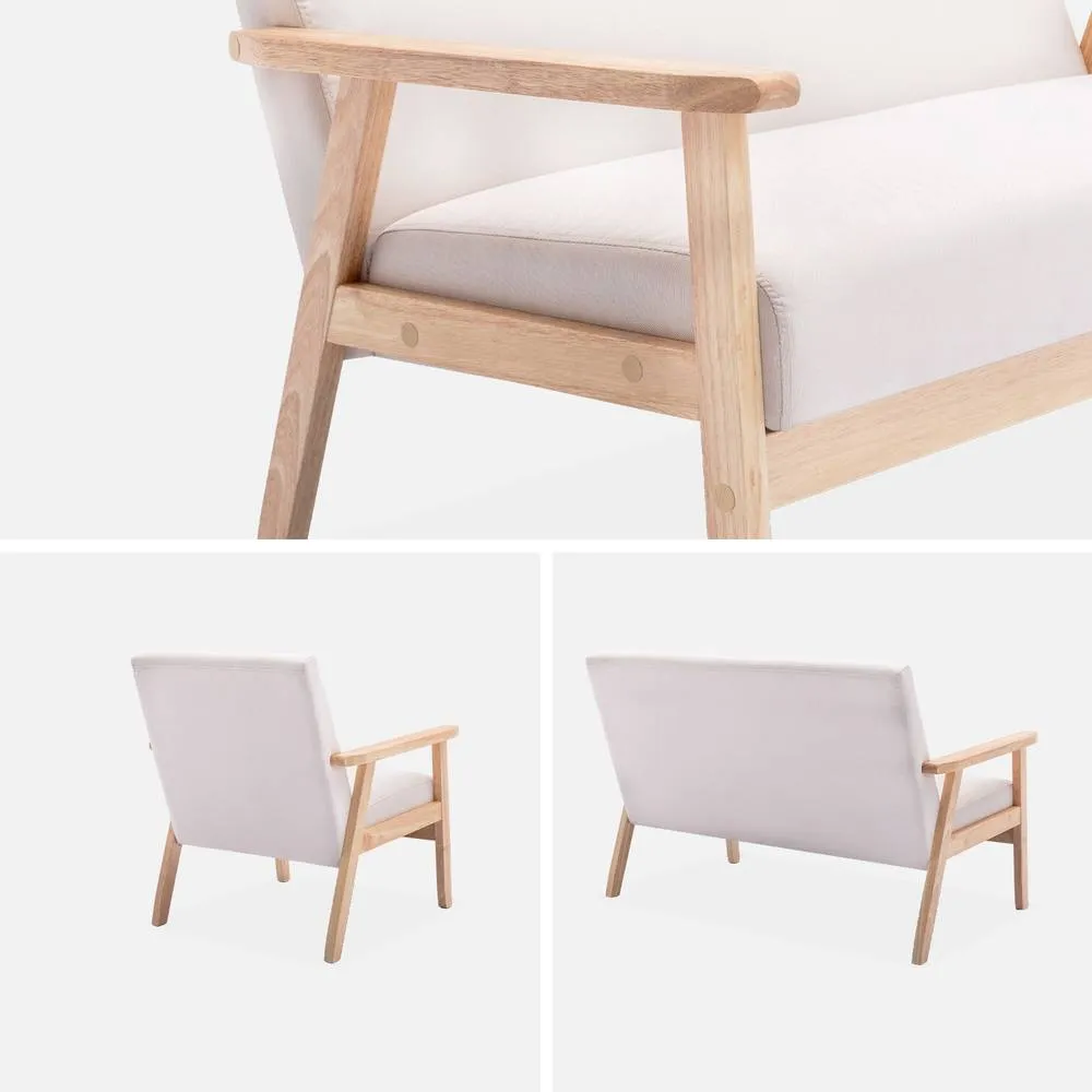 sweeek 3-seater Bench & Armchair In Wood & Fabric in Beige 4
