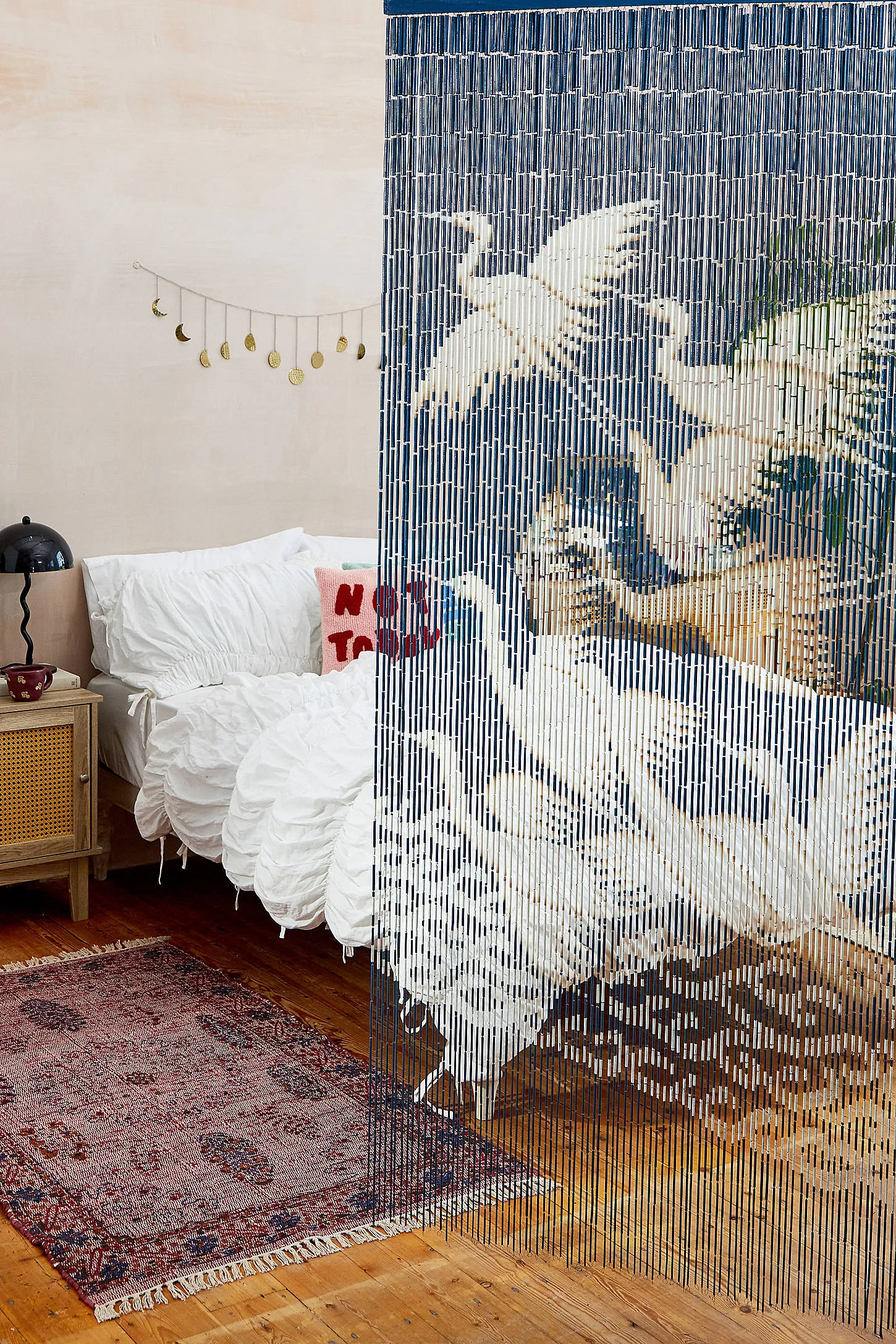Cranes Bamboo Curtain - Blue