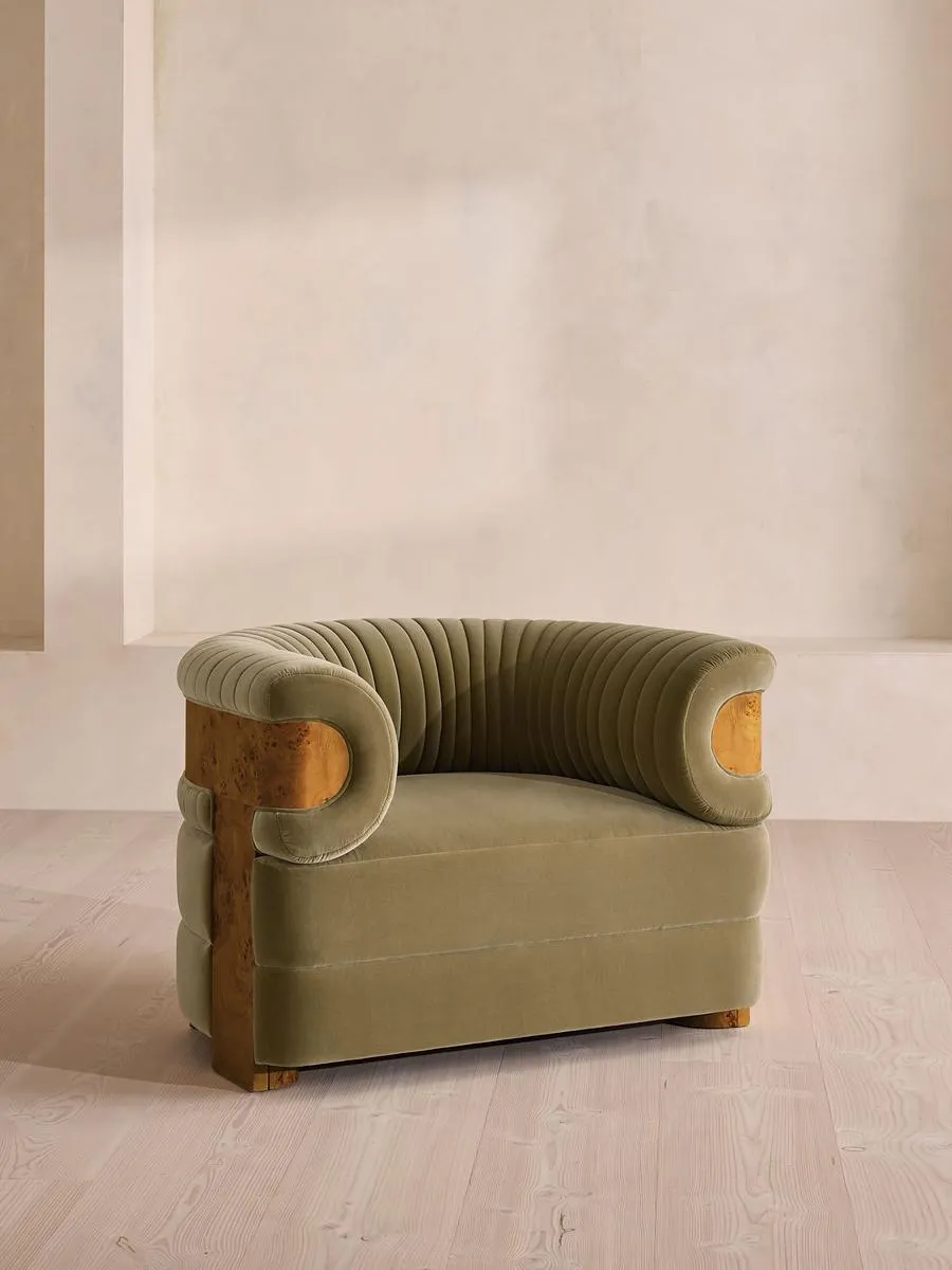 Caleb Armchair, Dark Burl, Velvet, Lichen