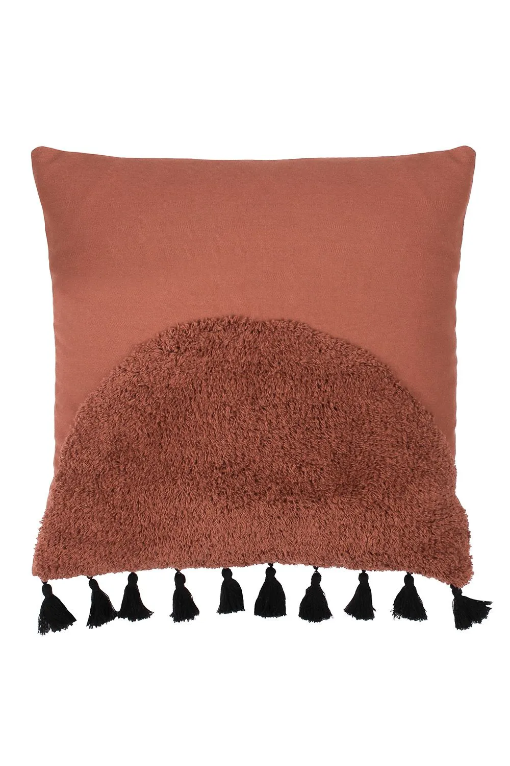 Furn Radian Semi Circle Tufted Cotton Tasselled Cushion in Red