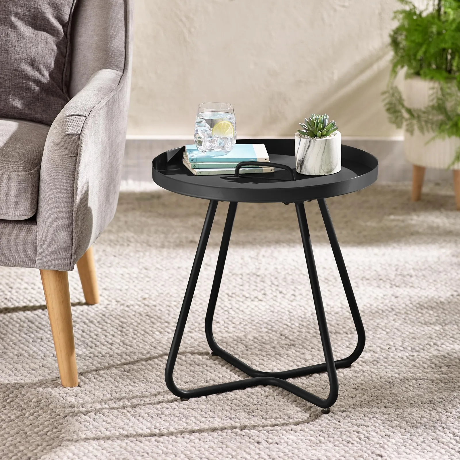 FurnitureboxUK Lyon Metal Outdoor Round Side Table in Black 2