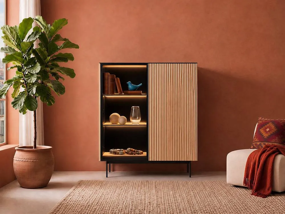 Vente-unique 2-Door Display Cabinet With Leds In MDF & Smoked Glass - H. 127 Cm in Black