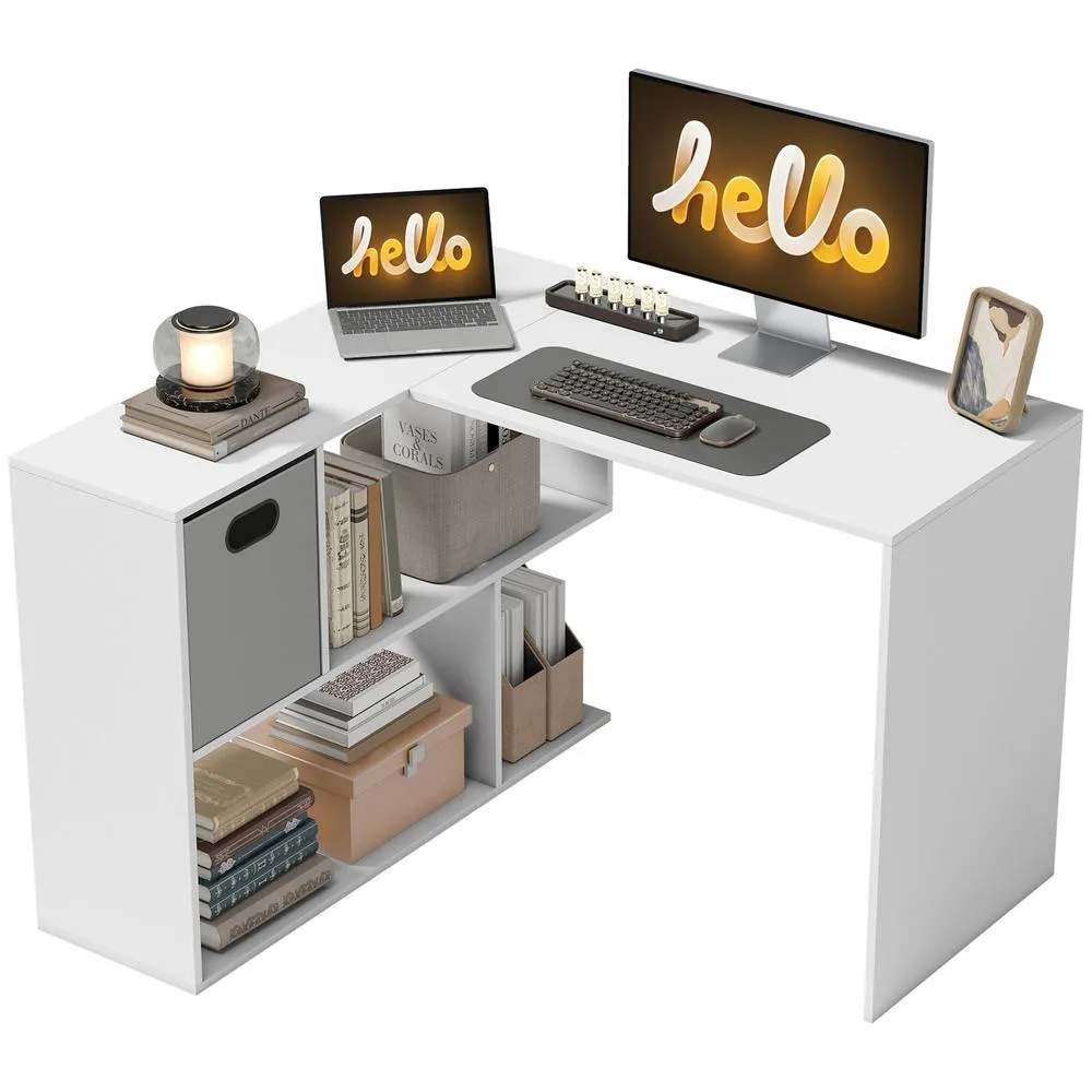 HOMCOM L Shaped Computer Desk, 110 x 100cm Reversible Corner Desk, White