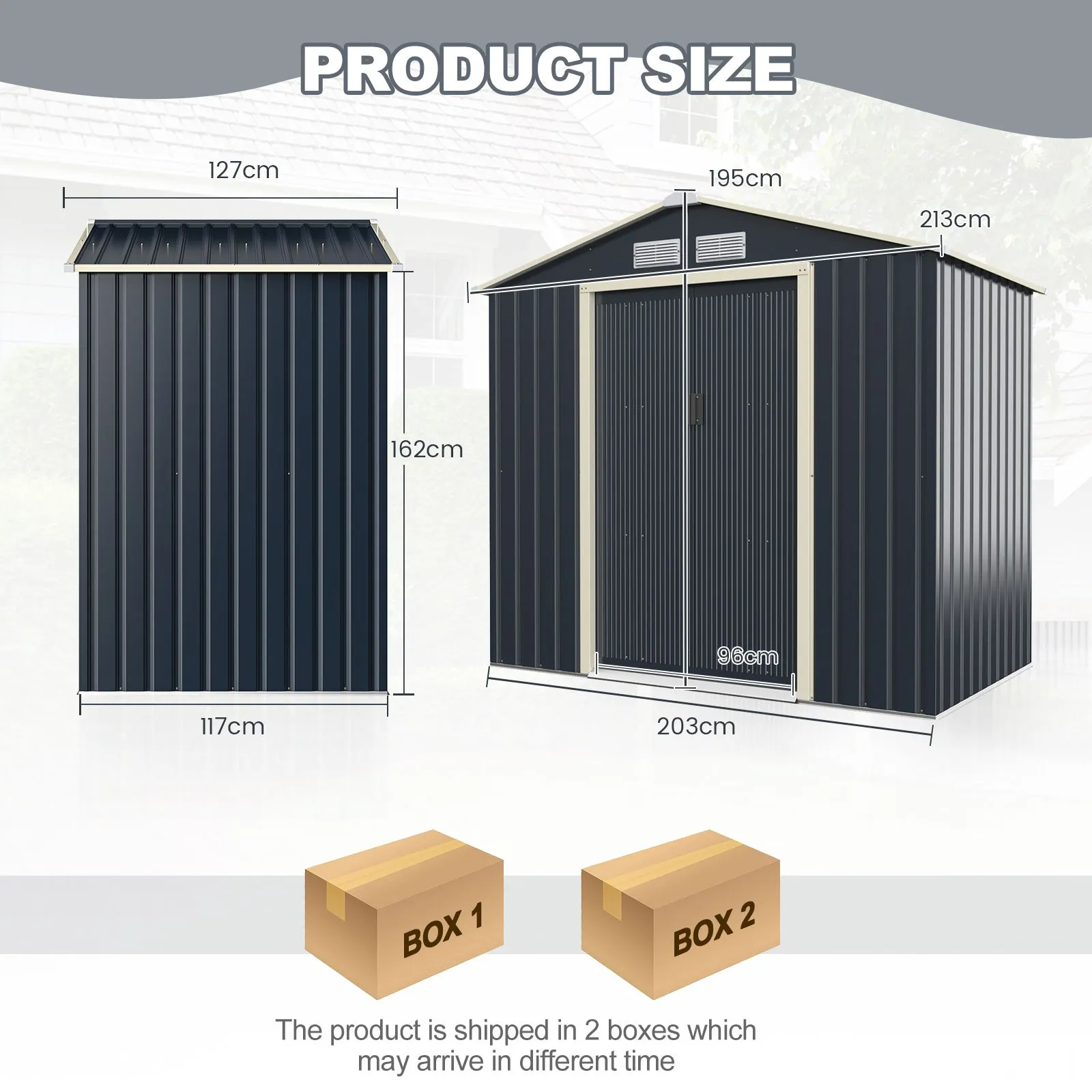 Costway 7 x 4FT Metal Garden Storage Shed Galvanized Tool Storage House w/ Lockable Doors in Grey 2