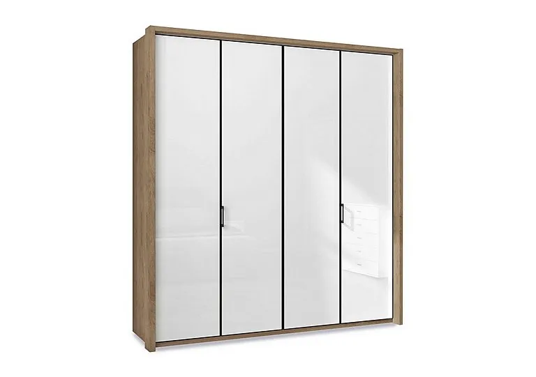 Dallas 207cm 4 Door Hinged Glass Wardrobe - Bianco Oak and White