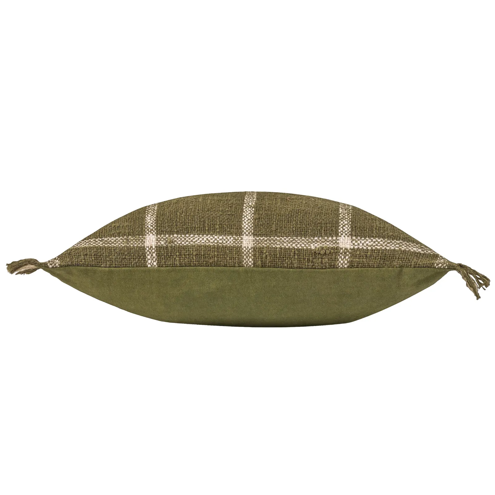 Yard Beni Check 100% Cotton Fringed Cushion in Green 4