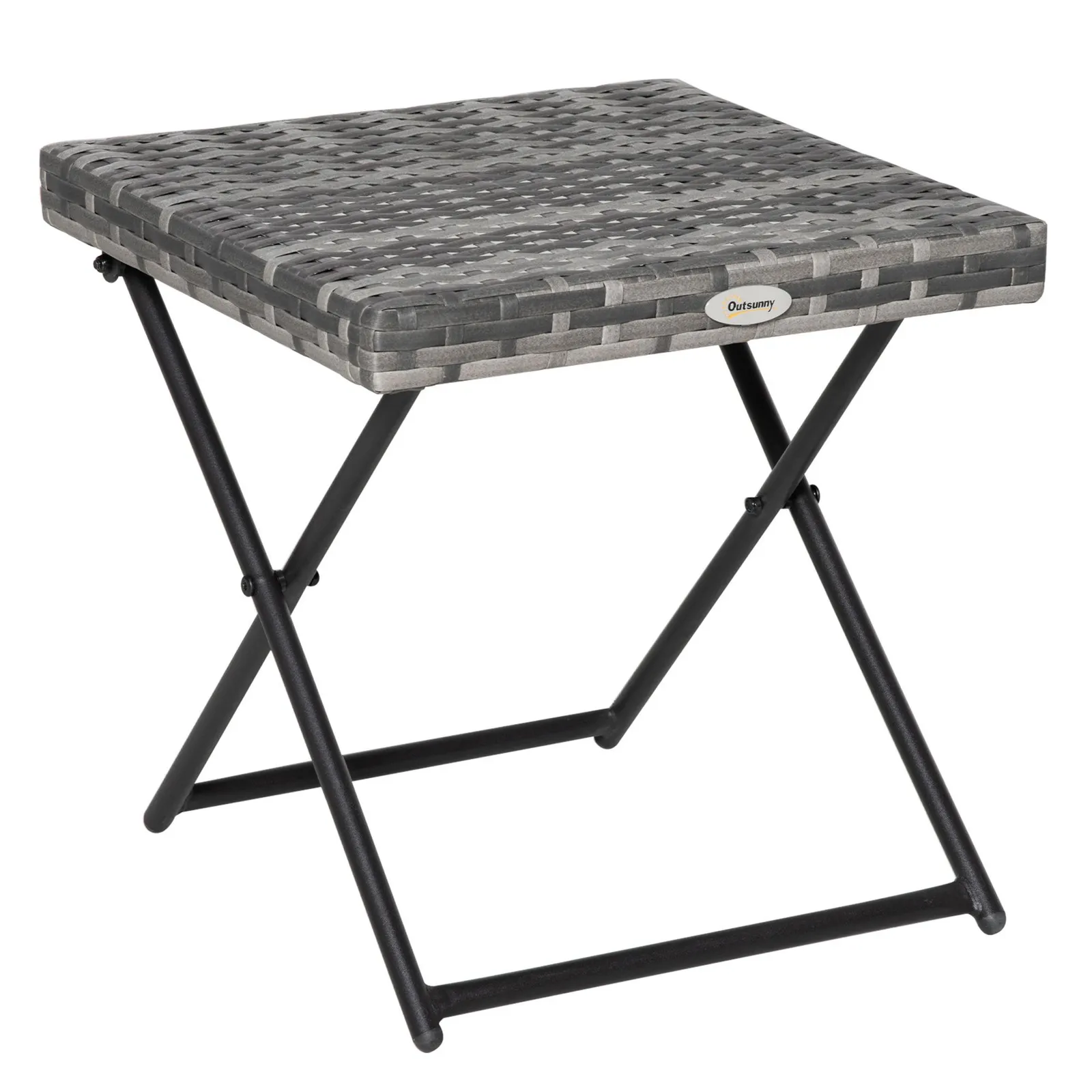 OUTSUNNY Folding Square Rattan Coffee Table w/ Steel Frame Bistro Garden in Grey 2