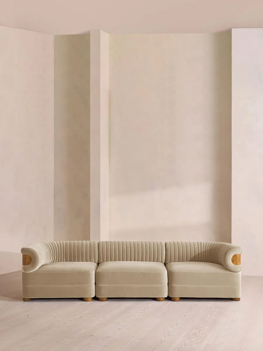 Caleb Modular Sofa, Four Seater, Velvet, Oyster, Dark Burl