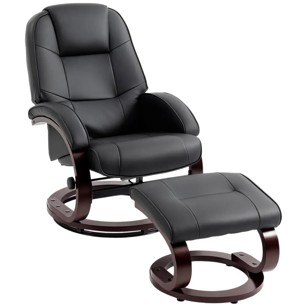 HOMCOM Recliner Chair with Footstool, Swivel Recliner Armchair, Black 2