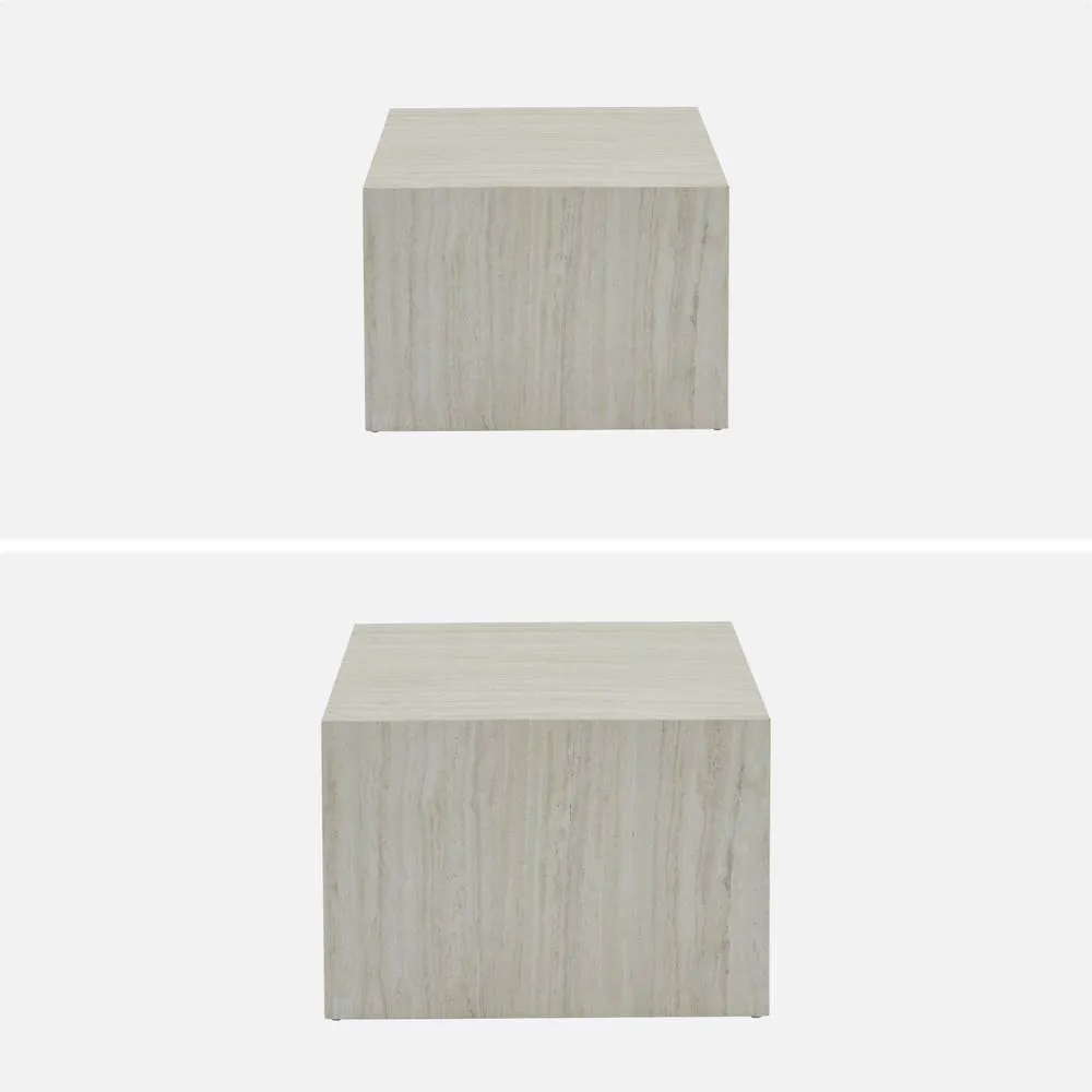 sweeek Pair Of Square Coffee Tables With Marble Effect in White 2