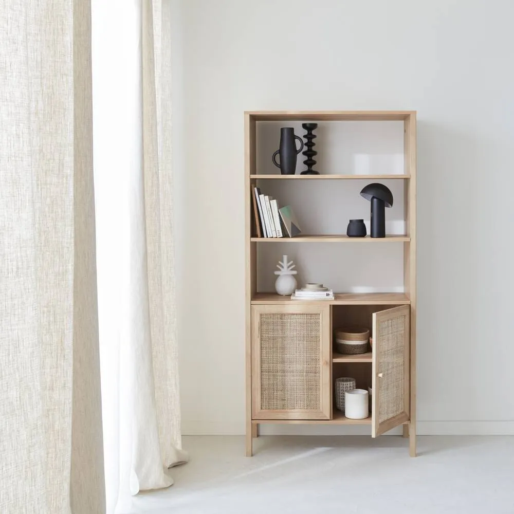 sweeek Wood & Cane Effect Bookshelf 4 Levels in Light Brown 6