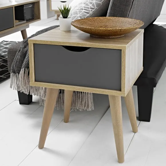 Return - Scandi 1 Drawer Bedside Table, Scandi Oak