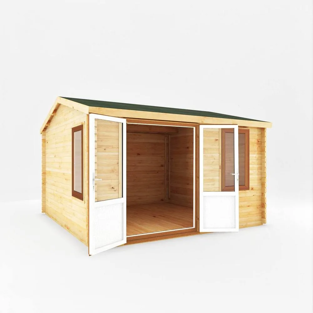 Mercia 4 x 4 m Home Office Elite Log Cabin with Oak UPVC Windows & Doors in Brown 2