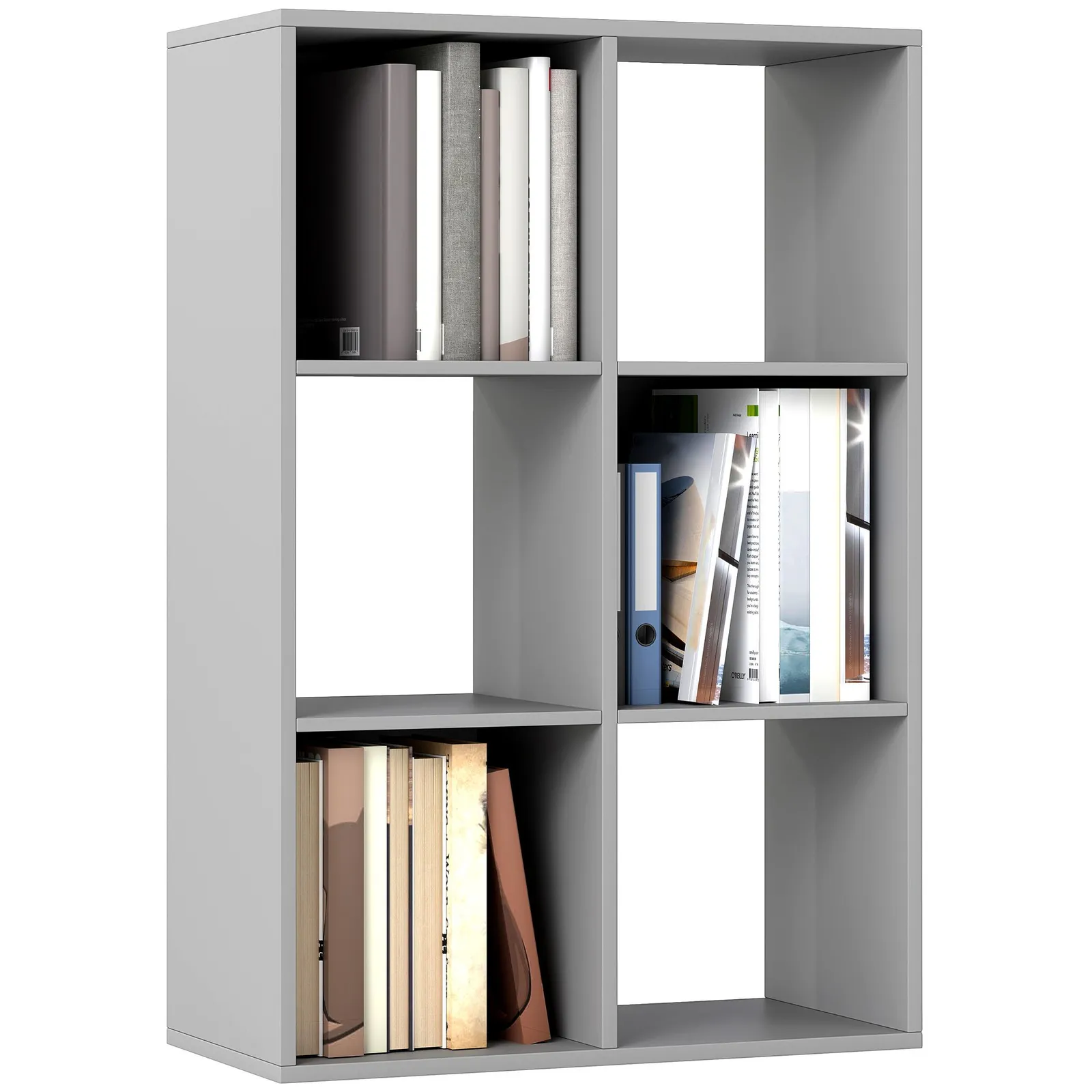 HOMCOM 6-Cube Bookshelf, Display Shelving Unit for Home Office, Light Grey 2