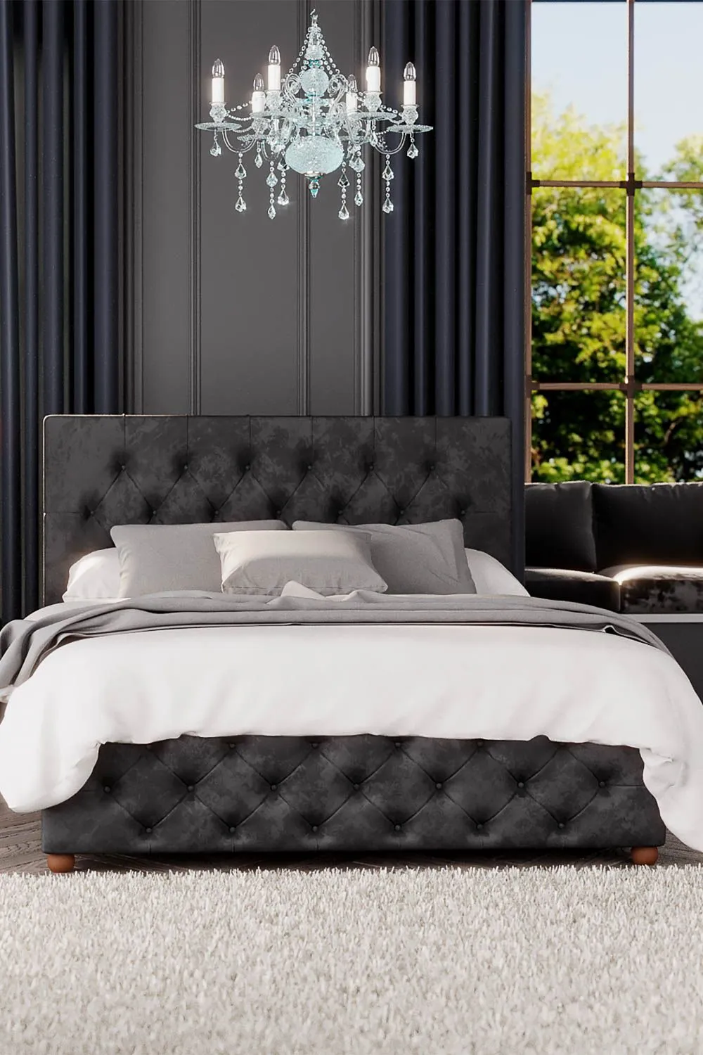 Laurence Llewelyn-Bowen Luna Ottoman Storage Bed in Mirazzi Velvet Fabric, Custom Made in Black 2