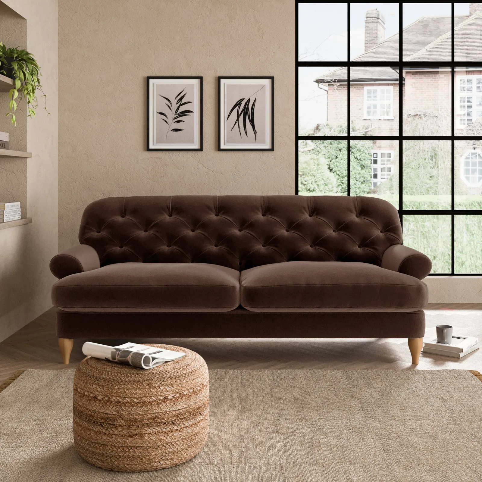 Canterbury Luxury Velvet 3 Seater Sofa Brown