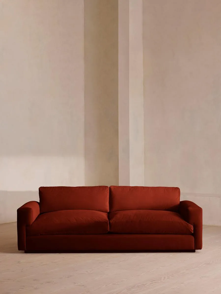 Mossley Three Seater Sofa, Velvet, Rust