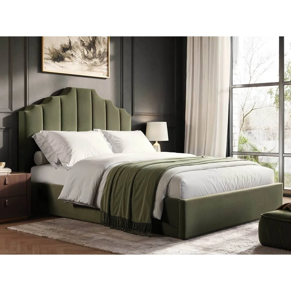 Flair Margot Ottoman Bed Khaki Green Velvet