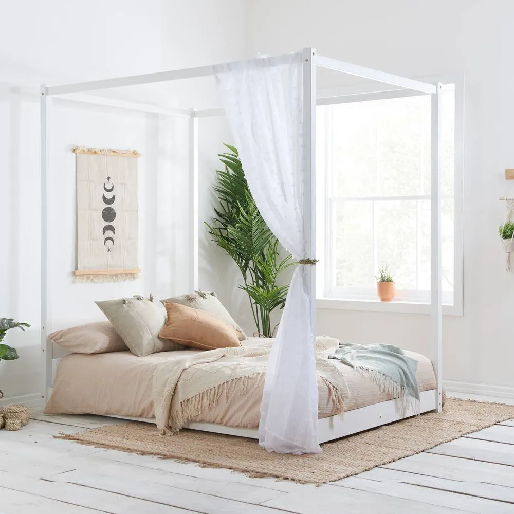Birlea Four Poster Bed Frame Solid Wood 4 Poster Canopy Darwin in White