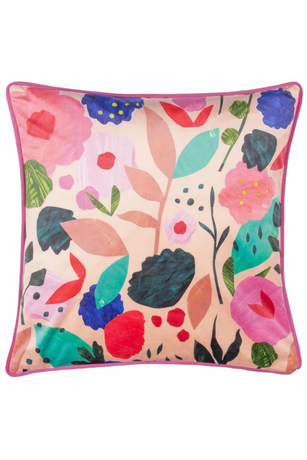 Kate Merritt Floral Collage Piped Velvet Polyester Filled Cushion